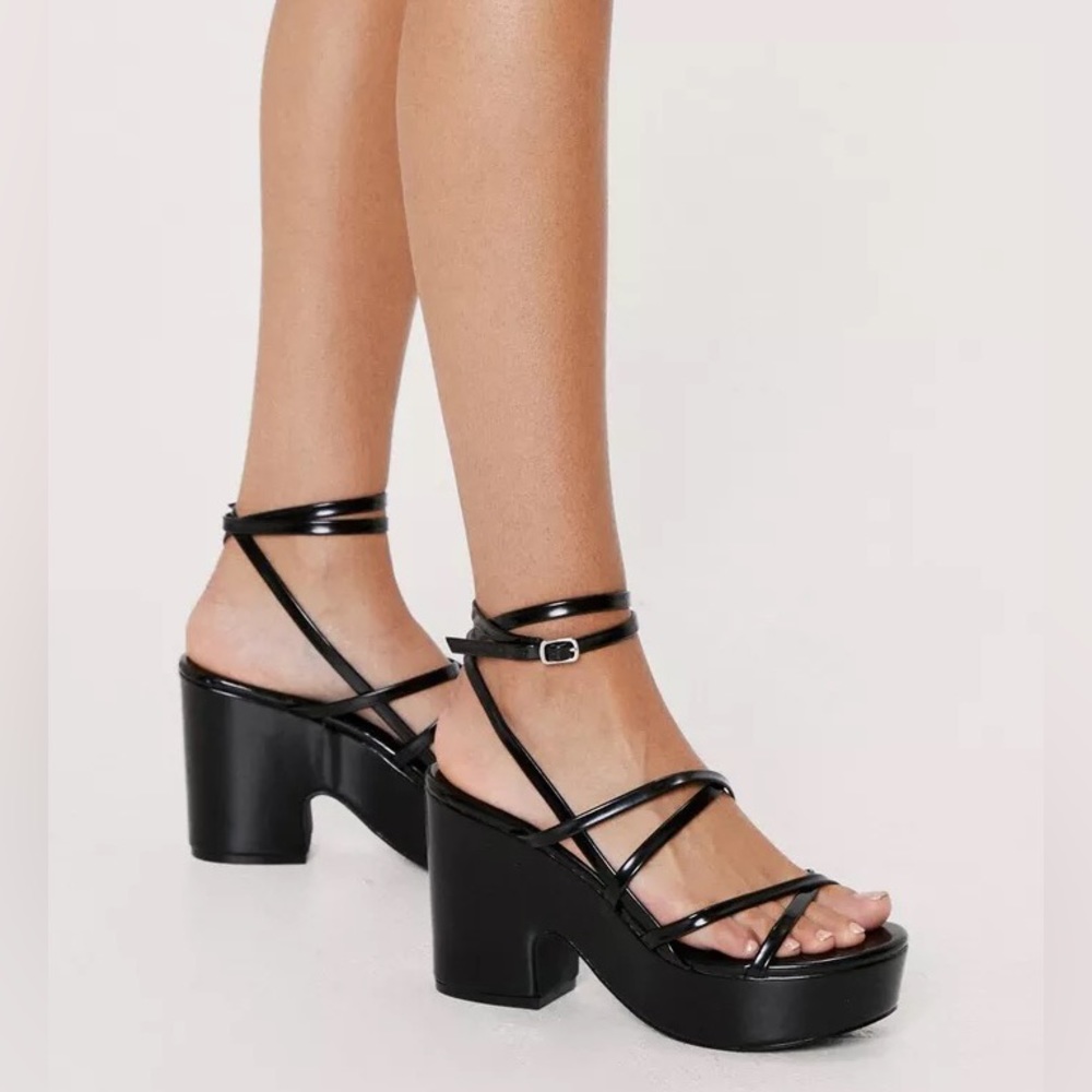 Patent Faux Leather Strappy Platform Heels